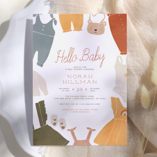 Hej Bebis   Söta Boho Kläder Flicka Bebis Shower Inbjudningar