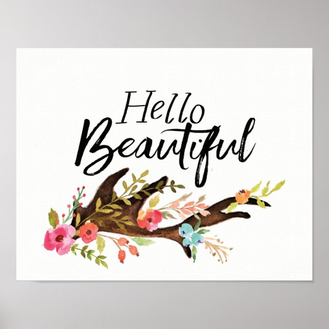 Hej Bevackra Antler och Flowers Poster (Framsidan)