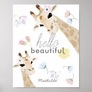 Hej Bevackra Giraffe Blommigt Nursery Art Poster