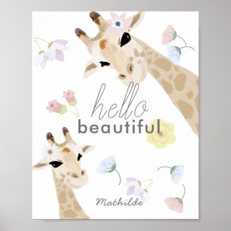 Hej Bevackra Giraffe Blommigt Nursery Art Poster