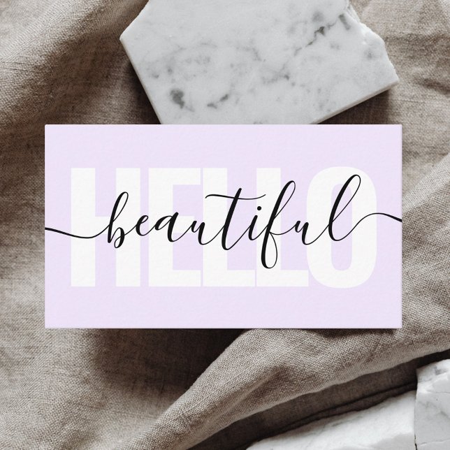Hej Bevackra Girly Calligraphy Lila Visitkort (Skapare uppladdad)