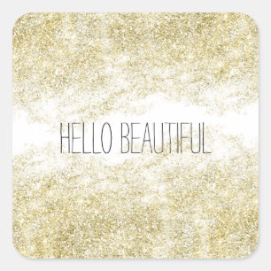 Hej Bevackra Guld Faux Glitter Fyrkantigt Klistermärke