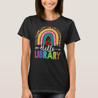 Hej Bibliotek Lärare Rainbow Leopard tillbaka till T Shirt