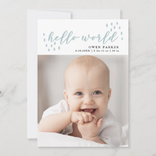 hej Blå prickar Baby fotofoto Birth Meddelande