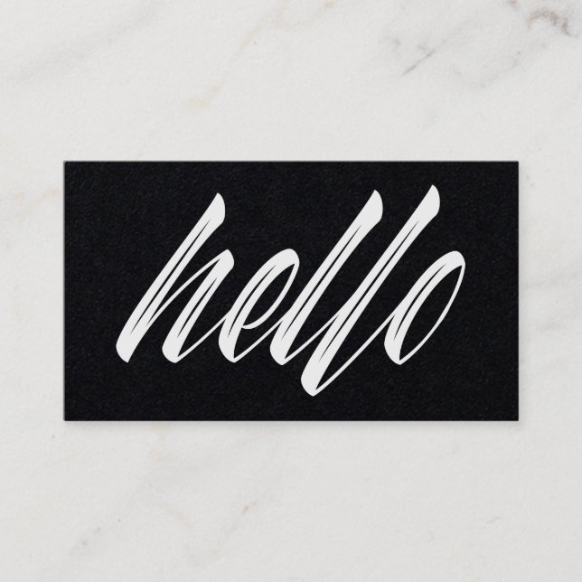 Hej Black and White Minimalist Modern Script Visitkort (Framsida)