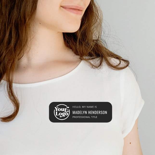 Hej Black White Company Logotyp Employee Magnetic Namnbricka (Skapare uppladdad)