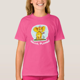 “Hej, blomma! – Söt gul elefant t-shirt för