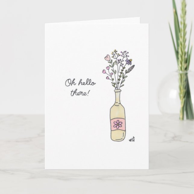 Hej - Blommor i ett Flaska Vas-kort Tack Kort (Framsida)