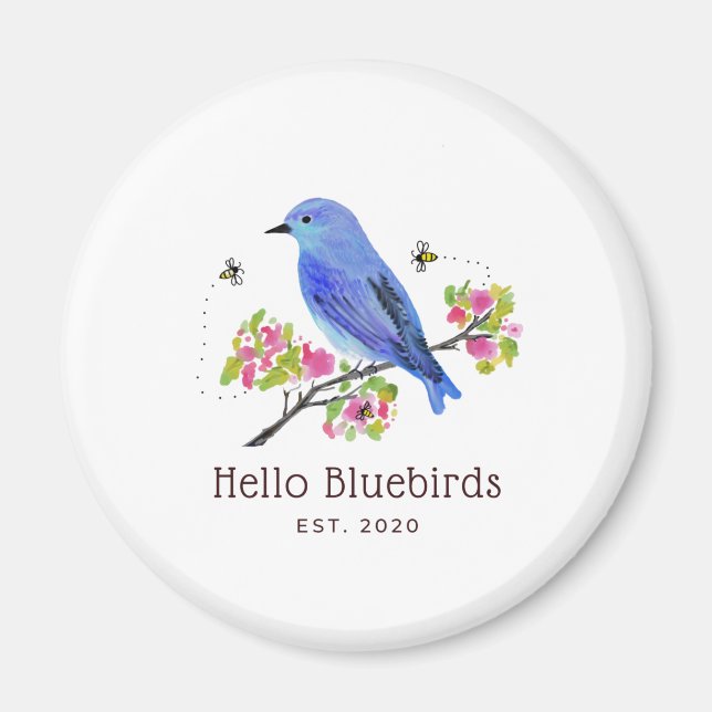 Hej Bluebirds Magnet - vit (Framsidan)