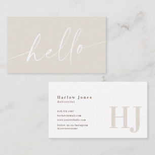 Hej Boho Minimalist Namnteckning Beige Visitkort