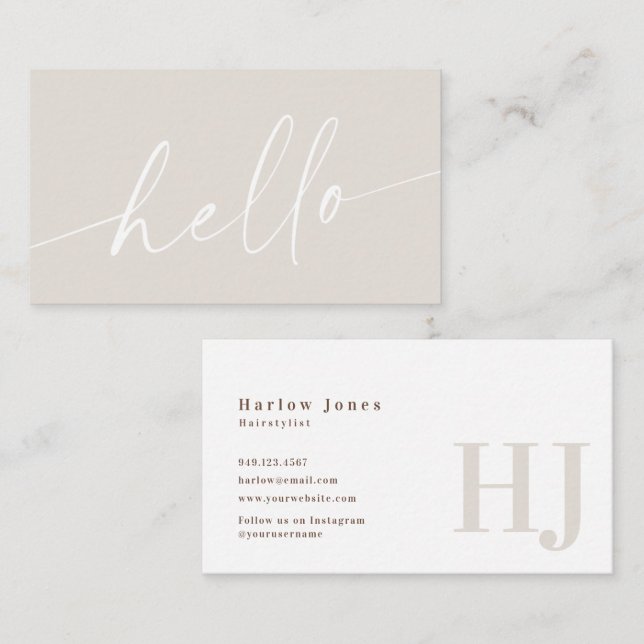 Hej Boho Minimalist Namnteckning Beige Visitkort (Fram/baksida)