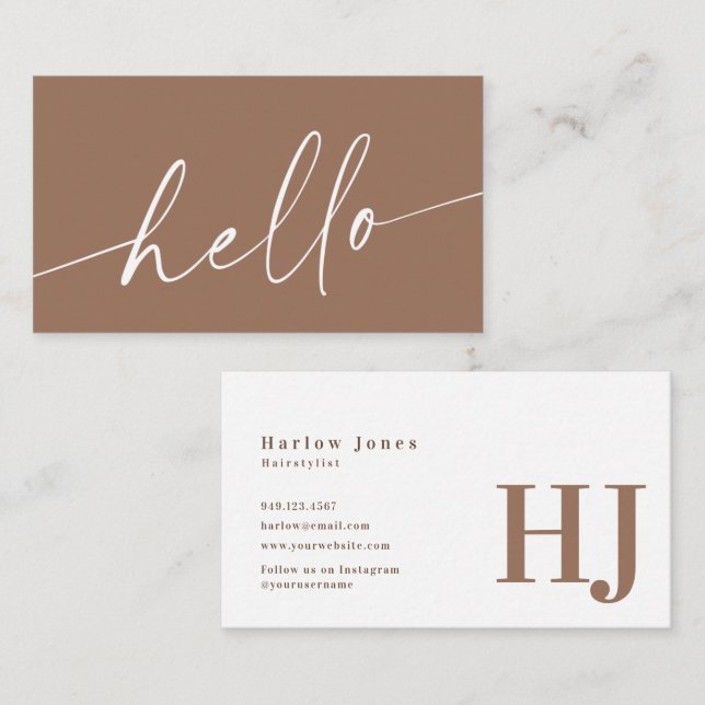 Hej Boho Minimalist Namnteckning Neutralt Tone Visitkort (Fram/baksida)