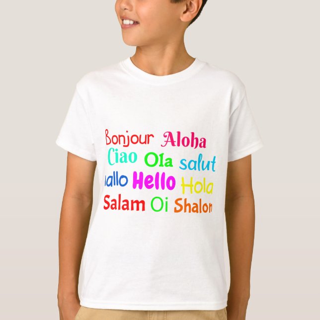 hej bonjour ciao salut hallo salam ola shalom t shirt (Framsida)