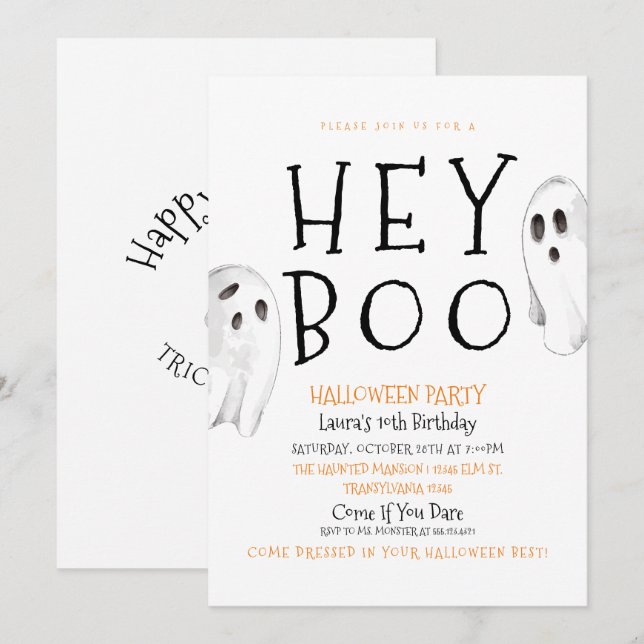 Hej Boo, Cute Ghost Halloween-inbjudan Inbjudningar (Fram/baksida)