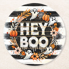 Hej Boo Cute Ghost Thmet Halloween fest Favor Underlägg Papper Rund