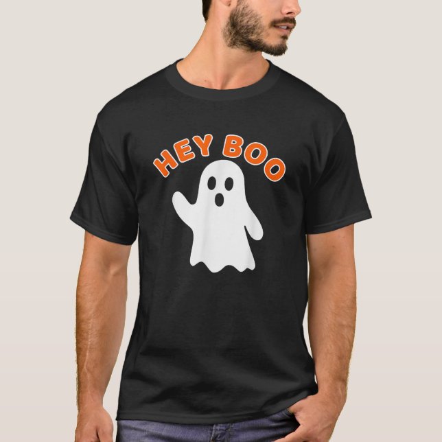 Hej Boo Ghost Funny Autumn Halloween Graphic T Shirt (Framsida)