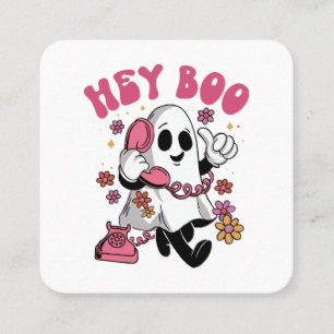 Hej Boo - Groovy Ghost Halloween Fyrkantigt Visitkort