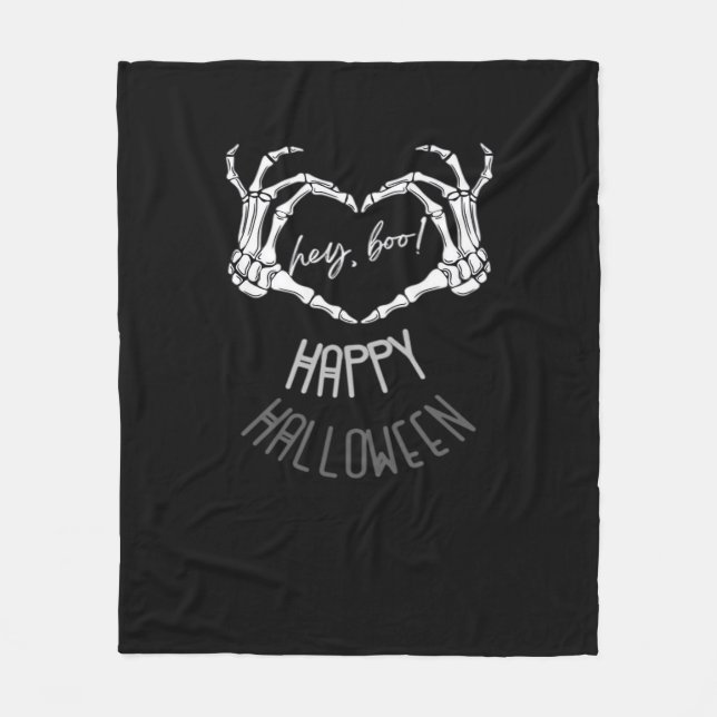 Hej, Boo! Happy halloween Skeleton Hand Heart Clas Fleecefilt (Framsidan)