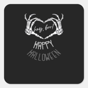 Hej, Boo! Happy halloween Skeleton Hand Heart Clas Fyrkantigt Klistermärke