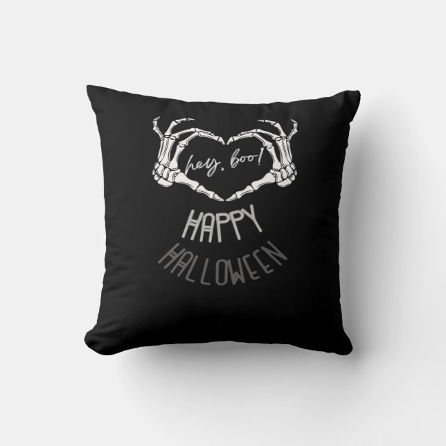 Hej, Boo! Happy halloween Skeleton Hand Heart Clas Kudde (Framsida)