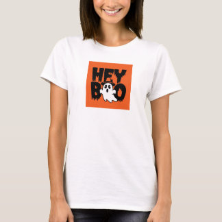 Hej Boo Orange Black Funny Halloween Ghost Womens T Shirt