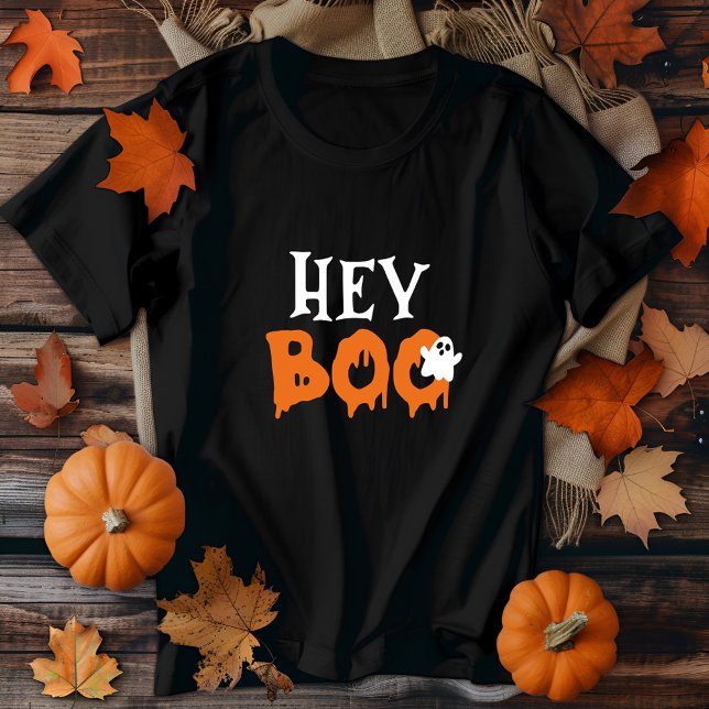 Hej Boo Orange Black Funny Halloween Ghost Womens T Shirt (Skapare uppladdad)