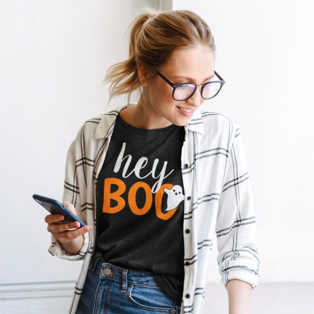 Hej Boo Orange Black Funny Halloween Ghost Womens T Shirt (Skapare uppladdad)