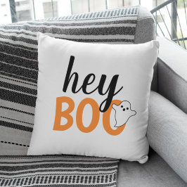 Hej Boo Orange White Funny Halloween Ghost Kudde