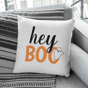 Hej Boo Orange White Funny Halloween Ghost Kudde