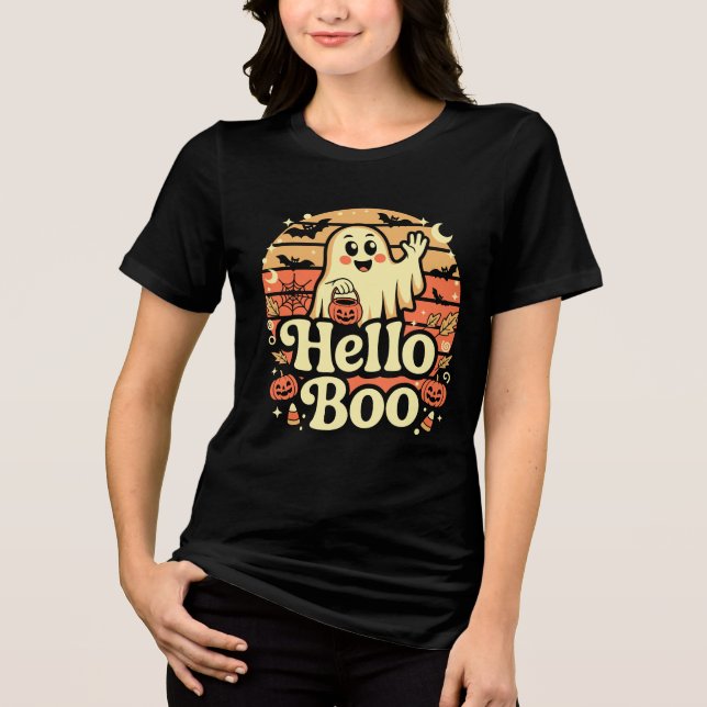 Hej Boo Söt Spöke T Shirt (Framsida)