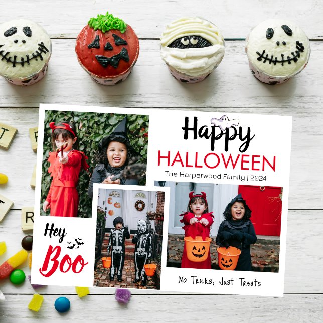 Hej Boo Spooky Halloween Family Photo Collage Julkort (Skapare uppladdad)