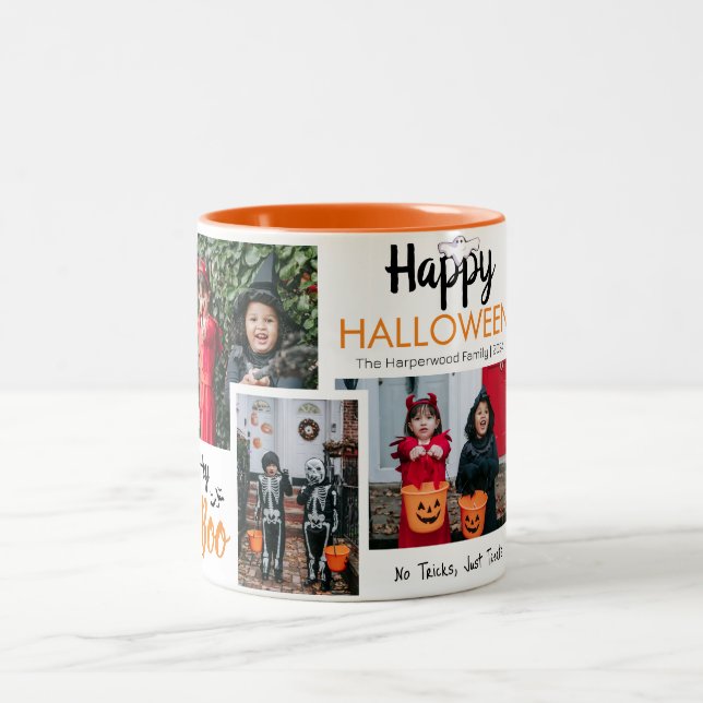 Hej Boo Spooky Halloween Family Photo Collage Två-Tonad Mugg (Center)