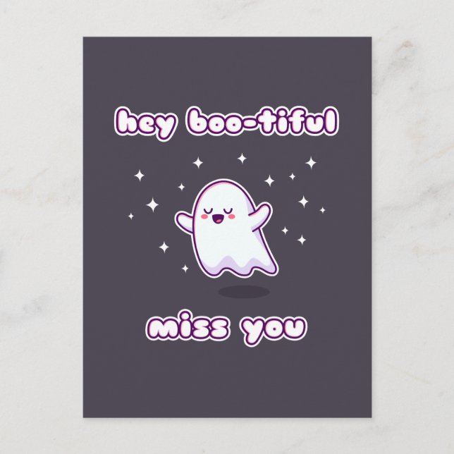 Hej, Boo-tiful Miss You Pun Card Vykort (Framsida)