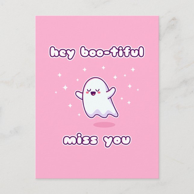 Hej, Boo-tiful Miss You Pun Card Vykort (Framsida)