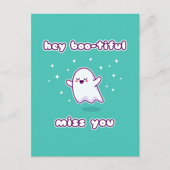 Hej, Boo-tiful Miss You Pun Card Vykort (Framsida)