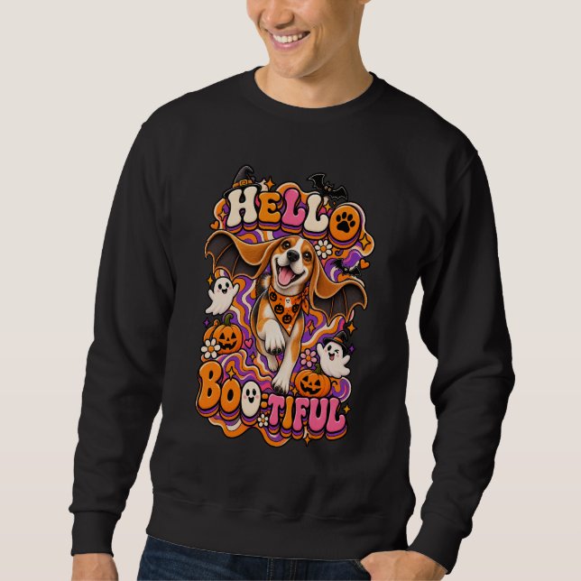Hej Bootiful Beagle Halloween Rolig Groovy Häxa Lång Ärmad Tröja (Framsida)