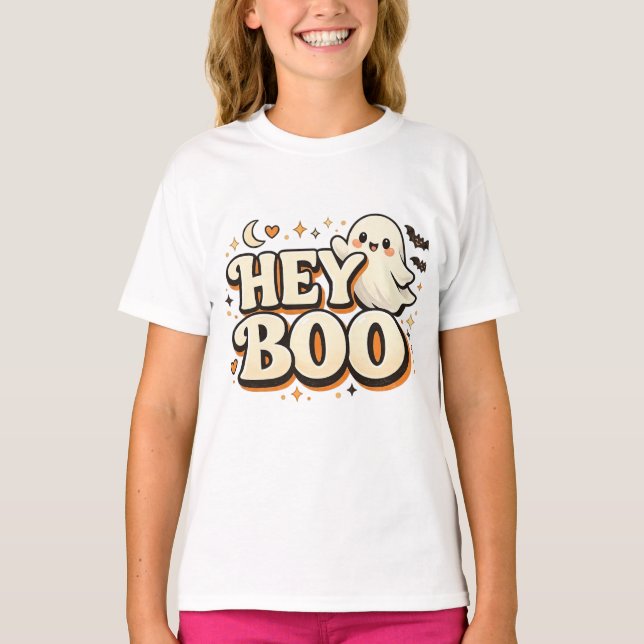 HEJ BÖSA Söt Retro Spöke Halloween Kul T Shirt (Framsida)