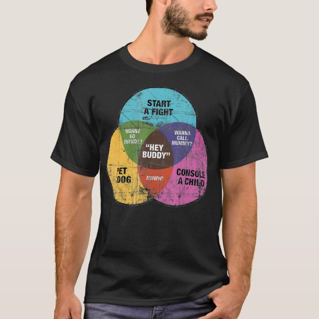 Hej Buddy Rolig hund Fight Child Math Venn Logic D T Shirt (Framsida)