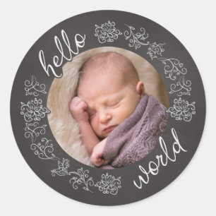 Hej Chalkboard Baby första Personlig Photo Runt Klistermärke