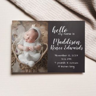 Hej Chalkboard-födelseattest med foton Inbjudningar