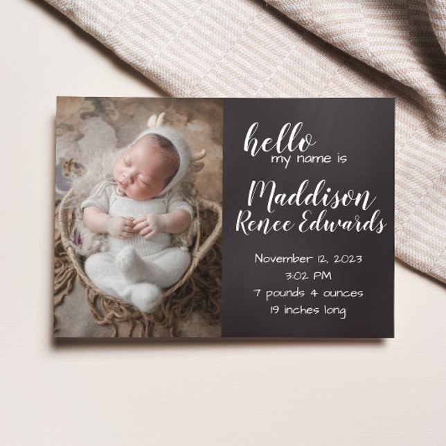 Hej Chalkboard-födelseattest med foton Inbjudningar (Skapare uppladdad)