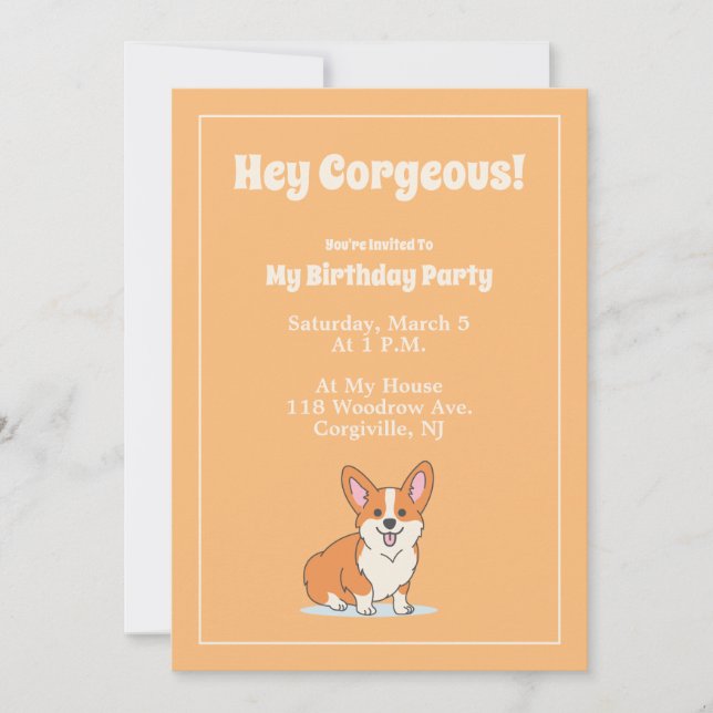 "Hej Corgeous" Anpassningsbar Cute Corgi-inbjudnin Inbjudningar (Framsida)
