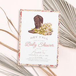Hej, Cowboy Boot & Bouquet Girl Baby Shower Inbjudningar