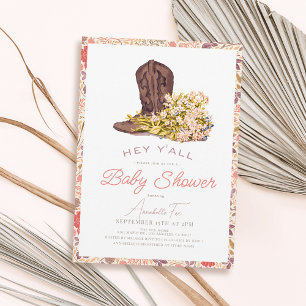 Hej, Cowboy Boot & Bouquet Girl Baby Shower Inbjudningar