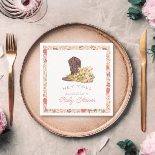 Hej, Cowboy Boot & Bouquet Girl Baby Shower Pappersservett
