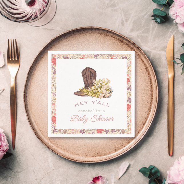 Hej, Cowboy Boot & Bouquet Girl Baby Shower Pappersservett (Skapare uppladdad)