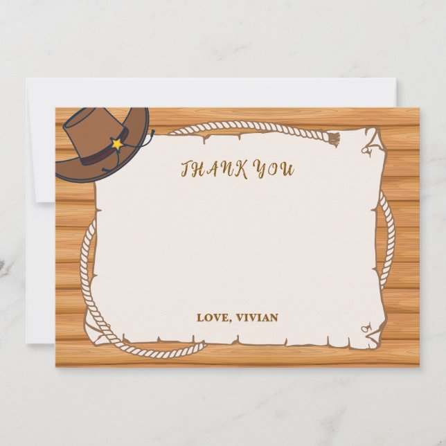 Hej! Cowgirl Birthday Tack You Card Inbjudningar (Framsida)