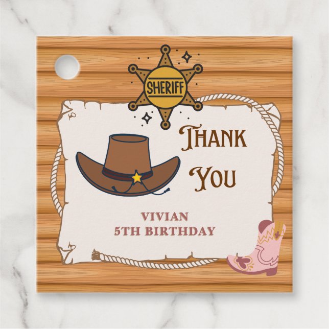 Hej! Cowgirl Saddle Up Birthday Gåvor Etiketter (Framsida)