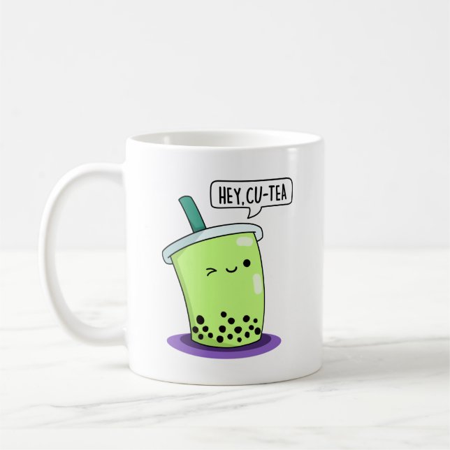Hej Cu-Tea Funny Boba Tea Pun Kaffemugg (Vänster)