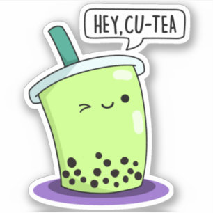 Hej Cu-Tea Funny Boba Tea Pun Klistermärken
